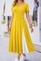 Women's Yellow Short Sleeve Asymmetrical Collar Button Detailed Midi Viscose Dress