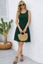 Women's Green Sleeveless Crew Neck Hem Laser Cut Scalloped Flared Mini Dress - 3