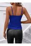 Women's Saks Blue Rope Strap Double Breasted V-Neck Draped Shirred Detailed Ribbed Camisole Blouse - 4