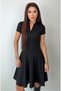 Women's Black Polo Collar Short Sleeve V Detailed Flared Skirt A-Line Mini Dress - 5