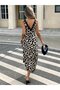 Women's Leopard Pattern Lace Detailed Deep V Neck Sleeveless Tie Midi Dress - 3
