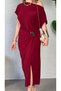 Women's short sleeve one shoulder open waist elastic sandy maxi dress - 2