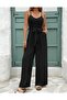 Women's Rope Strap V-Neck Long Aerobin Jumpsuit with Belt at the Waist - 3