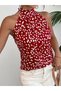 Women's Patterned Single Jersey Blouse with Turtleneck and Tie Back Detail - 4
