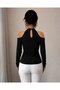 Women's off-the-shoulder mock neck long sleeve v-neck pleated viscose blouse - 3