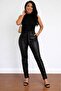 Women's High Waist Belted Leather Pants - 3