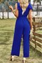 Women's v-neck aerobin jumpsuit with shoulder straps and belted waist - 4