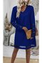 Women's Long Sleeve V-Neck Tulle Striped Detail Mini Crepe Dress