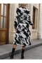 Women's Long Sleeve Double Breasted Neckline Side Tie Patterned Mini Modal Dress - 4