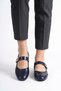 Boris Women's Flat Shoes with Scarf and Buckle, Navy Blue Croka - 6