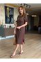 Women's Short Sleeve Crew Neck Side Slit Stripe Detailed Modal Midi Dress - 4