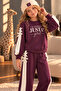 Girl's Stylish Lace-Up Detailed Printed Long Sleeve Wide Leg 2-Piece Tracksuit Set - 2