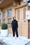 Women's Black Long Sleeve Crew Neck Tunic with Pants Comfortable Fit Two-Piece Set