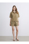 Two Mt Shop Quality Lcw Vision Khaki Elastic Waist Linen Blend Women's Shorts