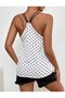 Women's White Polka Dot Double Strap V-Neck Garnished Satin Blouse Sleeveless Flowy Summer Top - 3