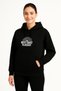 Three thread hooded front and back printed sweatshirt hoodie - black - 2