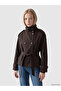 Brown Stand Collar Oversize Women's Trench Coat