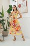 Women's Yellow Floral Patterned Sleeveless V-Neck Gathered Waist Lace-Up Summer Midi Dress - 2