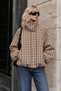 Imported Fabric Plaid Patterned Trench Jacket - 5