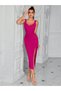 Women's Strappy, Low-Cut, Side Gathered, Slit Midi Imported Crepe Dress - 6