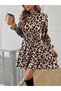 Women's Long Sleeve Semi-Turtleneck Leopard Printed Modal Mini Dress