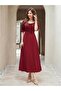 Women's Short Sleeve V-Neck Front Gathered Long Imported Crepe Dress - 6