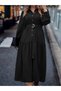 Women's long sleeve button-down maxi dress with metal belted waist and woven detail. - 3