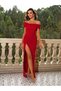 Women's Deep Slit Maxi Length Imported Crepe Dress with Open Shoulders - 3