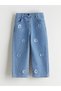 Alita City Lcw Kids Blue Floral Girl's Jean Pants with a Difference in Color