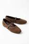 Olem Scarf, Blunt Toe, Ribbed Women's Ballerinas, Brown Suede - 2