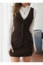 Women's Coffee Corduroy Sleeveless V-Neck Front Buttoned Double Pocket Mini Gilet Dress