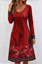 Women's Long Sleeve V-Neck Floral Patterned Midi Single Jersey Dress - 2