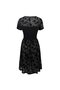 Women's Black Short Sleeve Crew Neck Tulle Detailed Floral Patterned Flared Evening Dress Midi Dress - 5