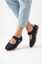 Orpelas Velcro Stitched Genuine Leather Women's Sports Ballerinas Navy Blue Suede - 6