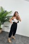 Women's Black High Waist Pleated Pocketed Ankle Length Carrot Leg Draped Fabric Pants - 2