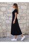 Women's Short Sleeve Round Neck Colorful Collar Midi Viscose Dress - 2