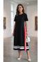 Women's Short Sleeve Crew Neck Side Stripe Detailed Midi Viscose Dress
