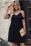 Women's Black V-Neck Stone Detailed Off Shoulder Short Sleeve Straight Cut Mini Dress - 2