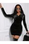 Women's Long Sleeve Cross Neck Mini Velvet Dress - 2