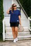 Women's Short Sleeve Crew Neck Viscose Two Thread Blouse and Shorts Two Piece Set