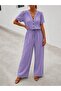 Women's Short Sleeve V-Neck Woven Viscose Jumpsuit with Pockets - 3