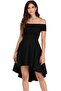 Women's Black Short Sleeve Madonna Collar Short Front Long Back Imported Crepe Wedding Graduation Dress - 2