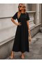 Women's Black Crew Neck Short Sleeve Comfortable Fit Draped Cotton Combed Maxi Long Casual Dress - 3