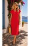 Women's short sleeve v-neck midi woven viscose dress with side slit - 2