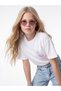 Alita City Lcw Kids White Printed Girls' T-Shirt with Difference in Color