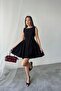 Black Mini Size Gathered Linen Dress