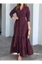 Women's Long-Sleeved Ruffled Skirt, Belt-Tied, Full-Length Tricot Shirt Dress - 2