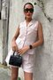 Women's Gold Sleeveless Buttoned Blazer Collar Vest with Pockets Shorts Two Piece Bottom Top Set - 7