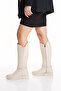 Women's Ten Trok Detailed Boots - Below the Knee Boots with Belt Detail and Flexible Elastic on the Leg - 2