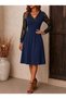 Women's Long Sleeve V Lace Collar Short Janjan Crepe Dress - 2